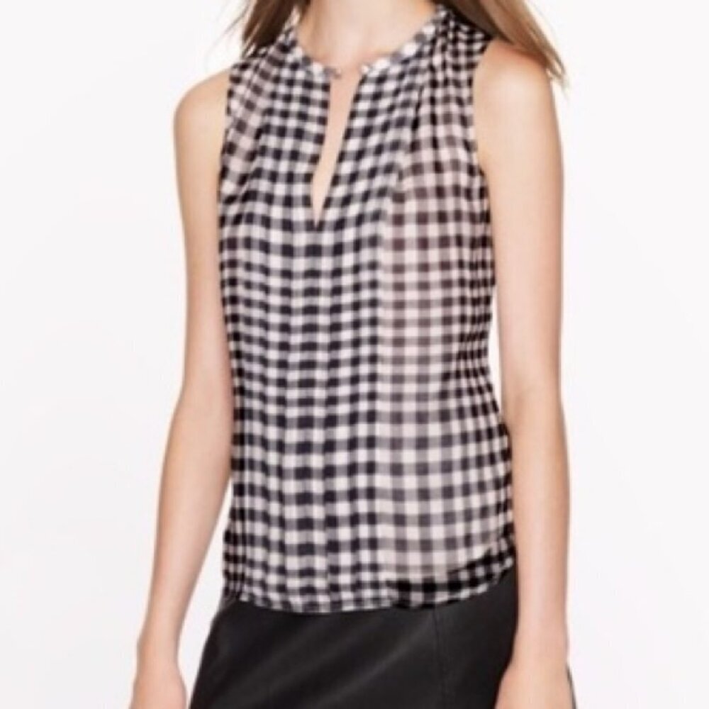 J. Crew Silk Black and White Checkered Sleeveless Blouse - Size 4